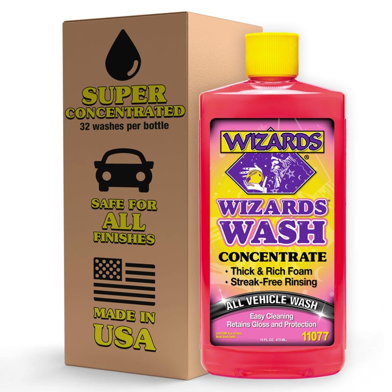 WIZARDS غسيل سيارات ويزاردز - صابون غسيل سيارات مركز للغاية - صابون غسيل سيارات قابل للتحلل بدون ملح مع رغوة كثيفة - منتجات العناية الخارجية للاستخدام البحري - صابون قاذف الرغوة لوازم غسيل السيارات - 16 أونصة - Image 1